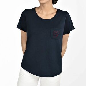 NWT ORGANIC COTTON NAVY T-SHIRT w/‎ POCKET &  HEART EMBLEM SZ L